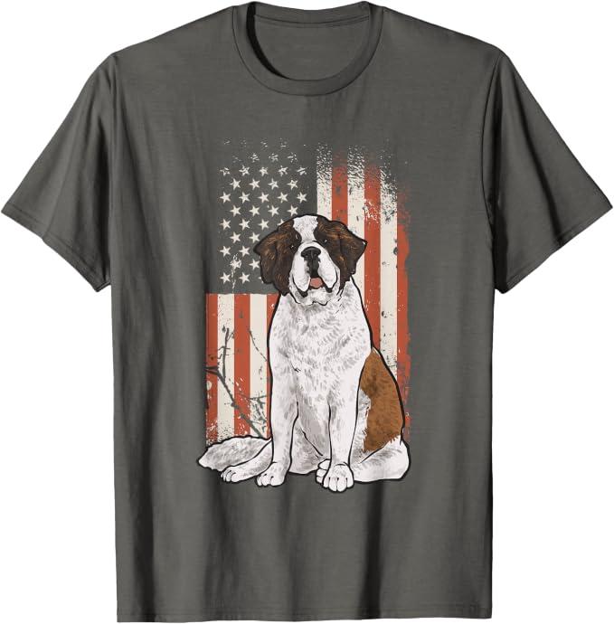 Saint Bernard Dog American Flag Men St. Bernard T-Shirt Asphalt Grey 3XL