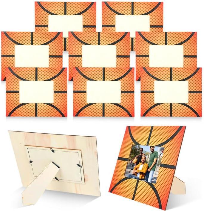8 Pcs Basketball Picture Frame Sports Athletics Fits 4 x 6 Inches Basketball Wooden Photo Frame Sport Graduation Gifts for Sports Party Team Display Pictures Tabletop Home Office Decor
