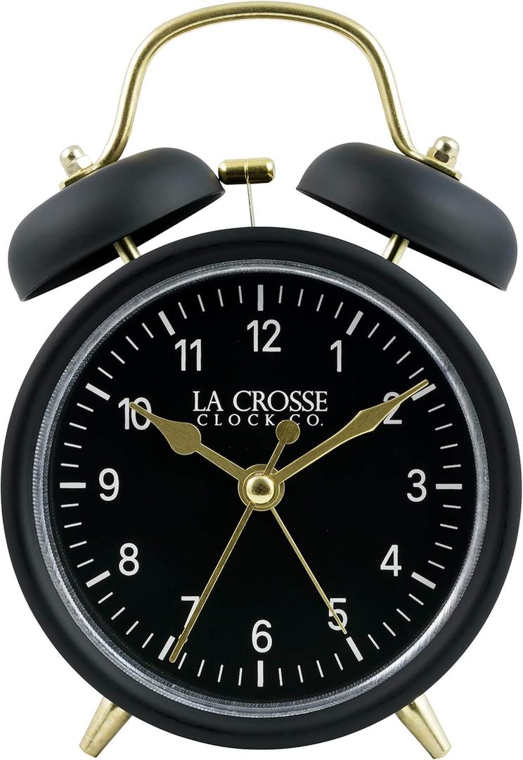 La Crosse 617-3314BG Black Twin Bell Quartz Alarm Clock