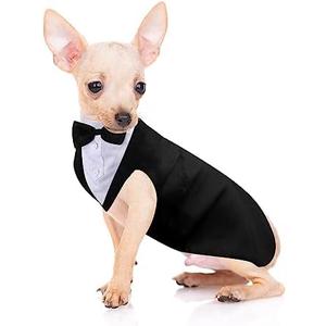 Weewooday Dog Tuxedo and Bandana Set Dogs Formal Tuxedo Pet Wedding Party Suit Wedding Bow Tie Shirt for Birthday Costumes(Cute Style,S)