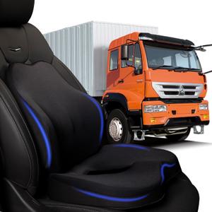 Truck Seat Cushion, 2PC 100% Memory Foam Seat Cushion for Truck Driver, Truck Driver Seat Cushion & Back Support, Semi Truck Accessories for Men -Seat cushion-18x14.5x3.5in, Lumbar Cushion-16.5x15.4x5 (Black)