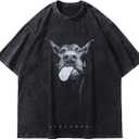 Laixton Men's Graphic Tees Shirt Unisex Cotton Oversized T-Shirt Short Sleeve Vintage Streetwear Casual Tee Top (Black) XXL