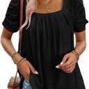 Dokotoo Women's Hollow Pleated Short Sleeves Square Neck Casual Loose Solid Color Knit T Shirts Tops Blouses (M)