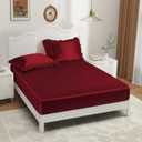 P Pothuiny 3-Piece Set Ruffle Satin Pillowcases & Twin Fitted Sheet, Luxury Burgundy Satin Fitted Sheet Silky Soft Cute Bedding Bedroom Dorm Decor, Wrinkle Free, 15 Inch Deep Pocket