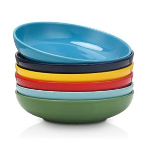 Selamica Ceramic 7.8 inch pasta bowls, 26 Ounce large serving porcelain salad soup bowls, dishwasher microwave safe, set of 6(Multi-color)