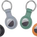 3 x AirTag Holder with Keychian, Compatible with Apple Airtags, Durable Silicone Protective Case for Airtag, Anti-Scratch & Keychain Attachment (Black+Lavender Grey+Dark Green+Brown)