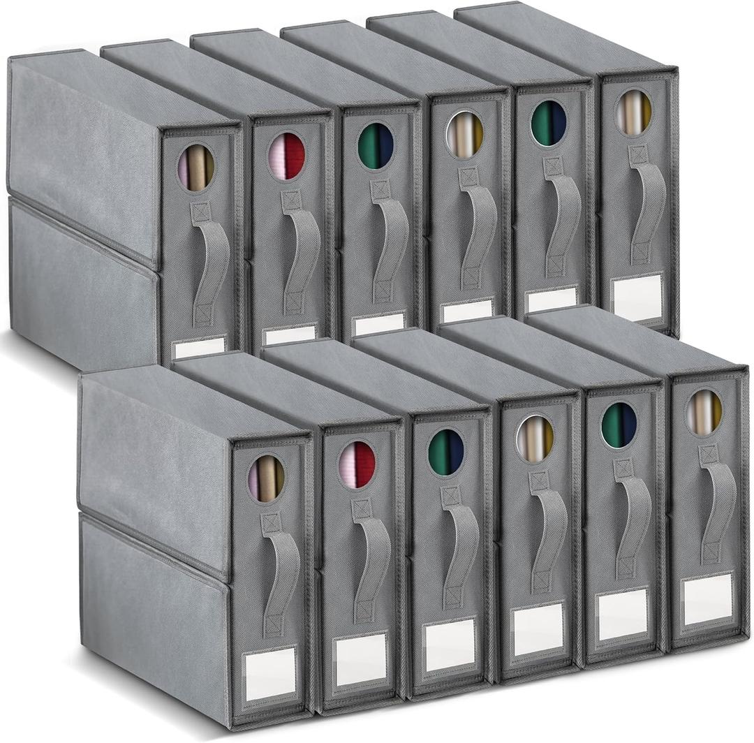 Cosy Family 12 Pack Bed Sheet Organizers and Storage, Foldable Sheet Organizer for Closet, Organizing Bedding Container Cubes for Bedsheets (Queen & King Size), Duvet Covers, Dark Grey