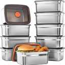 10 Pack Stainless Steel Food Storage Containers with Airtight Lids, 50 Oz Each - Stackable, Leakproof Kitchen/Freezer Meal Prep Containers (Dishwasher Safe)
