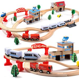 Electric Toddler Wooden Train Set Toy, 88 PCS Train Track Toys for 3 4 5 Years Old, Great Christ Gift for Kids, Boys and Girls