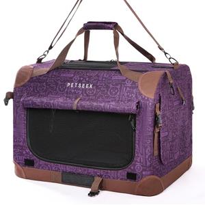 Extra Large Cat Carrier Soft Sided, Portable Small Dog Carrier for 2 Cats, 24"x16.5"x16" Car Travel Folding Comfortable Design, Purple