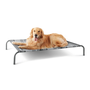 Bedsure Outdoor Elevated Dog Bed Large Sized Dog, Portable Indoor & Outdoor Cooling Raised Cot Pet Hammock Bed with Skid-Resistant Feet, Frame with Breathable Mesh, Striped Grey, 49 inches