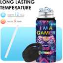 Game Gifts for Boy Girls - 16oz Kids Water Bottle with Straw, I'm A Gamer Stainless Steel Water Bottles Insulated, BPA-free, Leak-proof, Gamer Tumbler for School, Travel - Game Lovers Gift Cup(1pc)