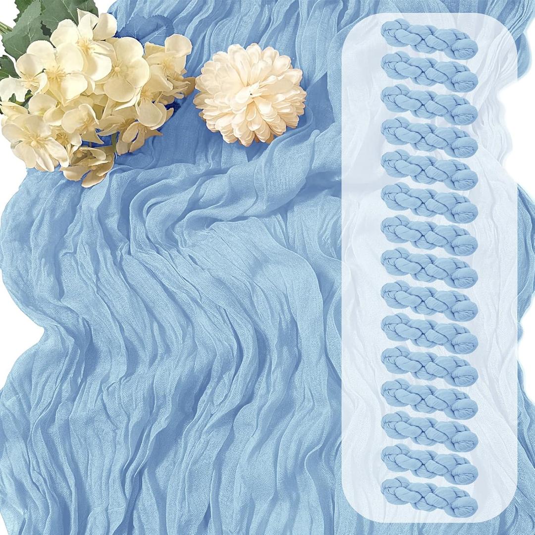 15 Pack Baby Blue Cheesecloth Table Runner 17 x 108 inch Cheese Cloth Table Runners 9ft Blue Table Runner Rustic Romantic Sheer Gauze Runner for Wedding Party Baby Shower Table Decoration
