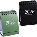 2026-2027 Mini Desk Calendar 2-Pack 18 Months Compact Standing Flip Calendar, Twin-Wire Binding, Clean Monthly Layout, Sturdy Cardstock, Cute Retro Design for Home Office School (Black, Green)