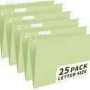 25-Pack Green Hanging File Folders, Letter Size (8.5" x 11") with 1/5-Cut Tabs,Includes 35 Transparent Label Cards & 50 Sticker Labels for Home & Office Organization