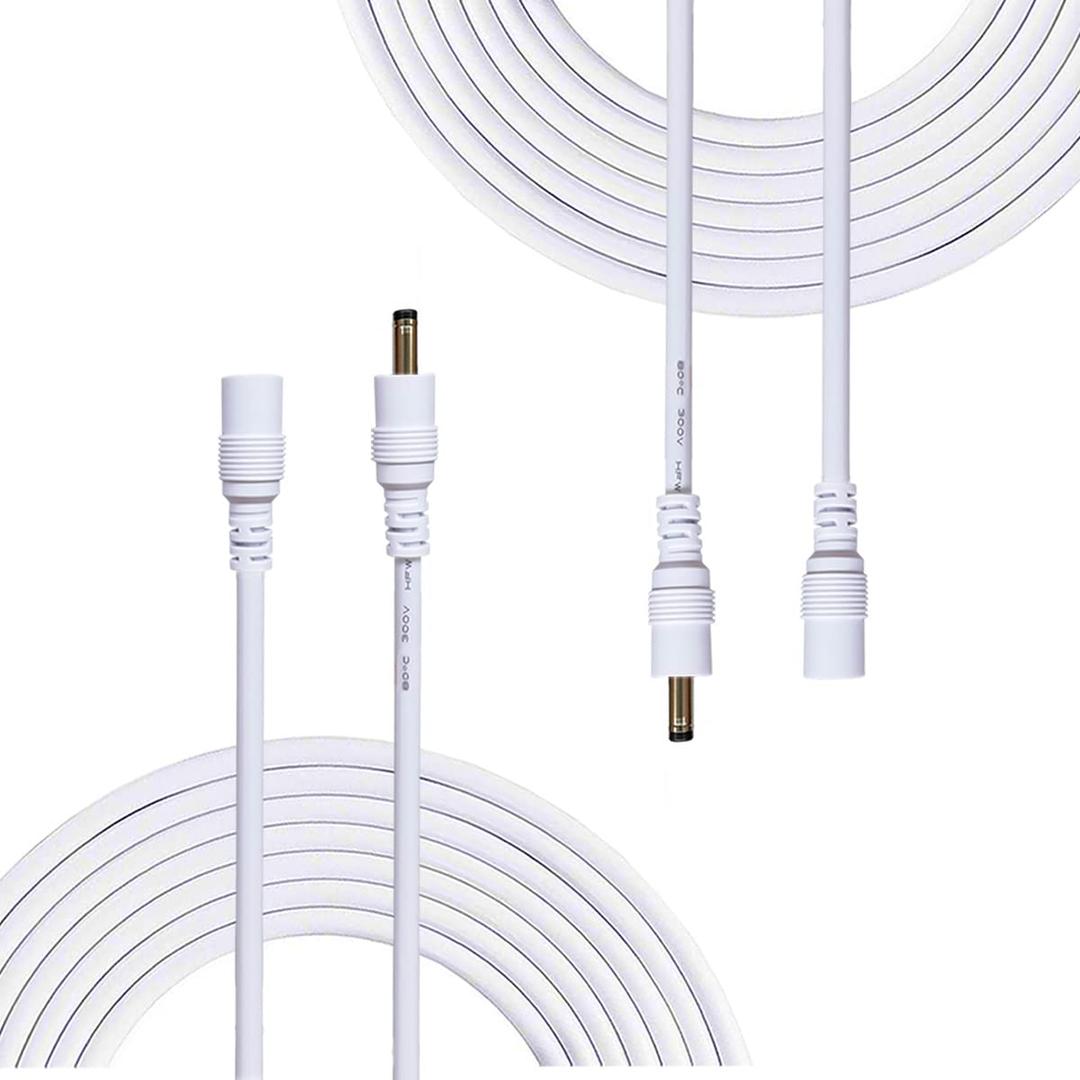 DC Power Adapter Extension Cable, 1.35mm x 3.5mm Male to Female Jack DC 5V Plug Extension Cord for CCTV Security Camera etc., 2pcs 5m/16.4Feet White