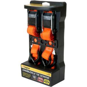CargoLoc Premium Cam Buckle Tie Downs - 2 Pk - 12 Ft - 300 Lbs Load Cap - 900 Lbs Break Strength - Cargo Straps for Moving Appliances, Lawn Equipment, Motorcycles, etc. - ORANGE