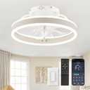 Low Profile Ceiling Fans with Lights and Remote, 13 Inch Fandelier Ceiling Fan with Light, White Modern Flush Mount Ceiling Fan, Small Dimmable LED Fan Lights for Bedroom