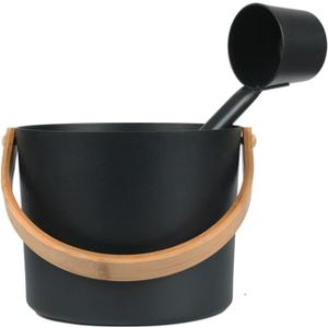 CALIDAKA Sauna Bucket,7L Aluminum Sauna Bucket with Long Wooden Handle Spoon,SPA Shower Bath Accessories,for Spa Sauna and Home Sauna,Sauna Accessories Kit with Sauna Ladle and Bucket