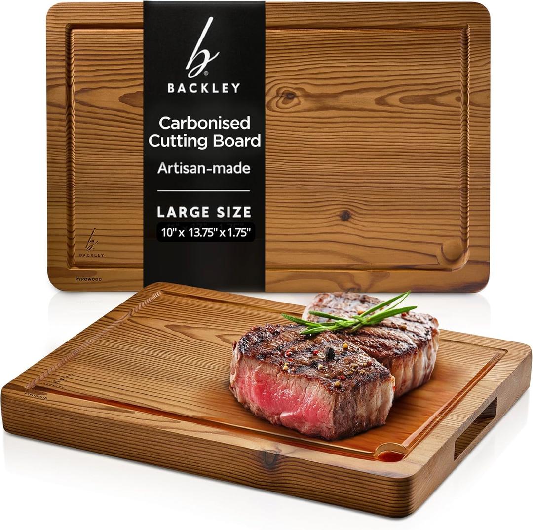 Cutting Board for Kitchen  Wood Cutting Board, Dishwasher Safe & Non Toxic Butcher Block, Cutting Boards with Juice Groove & Handles, Charcuterie Board  10" x 13.75" x 1.75" (Pyrowood)