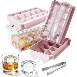 Ice Cube Tray with lid & Bin, 2" Large Square Ice Tray for Whiskey, 2In*10 Ice Cubes