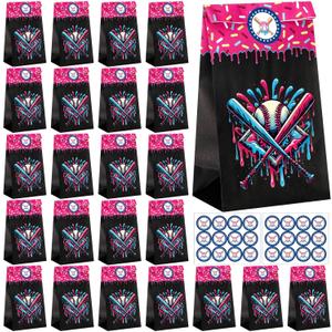Eaasty 24 Sets Ice Cream Drip Baseball Themed Paper Bags Bulk with Stickers Summer Pool and Beach Game Gifts for Summer Ice-cream Baseball Party
