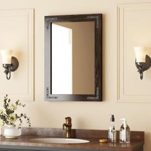VocalStar Black Wood Framed Mirror 24 x 36 Inch, Rustic Natural Black Wooden Rectangle Bathroom Vanity Wall Mirror for Farmhouse Boho Decor, 1/4-inch Shatterproof Glass | Waterproof