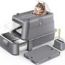 Enclosed Stainless Steel Cat Litter Box with LidXL Large Metal Cat Box with Drawer for Big Cats,Top Exit Kitty Litter Box Includes Scoop, Filter Pedal,Odor Control, Easy Cleaning (Dark Grey)