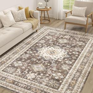Vintage Living Room Area Rug 5x7 - Large Soft Washable Oriental Traditional Distressed Farmhouse Rugs for Bedroom - Indoor Floor Accent Carpet for Home Office House Decor - Dark Brown