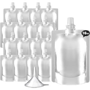 16 Pcs Plastic Flasks-Reusable 16OZ Drink Bags,Leak-Proof, BPA-Free for Travel,Plastic Flasks,Juice Travel Drink Bags for Travel Outdoor Sports, Concerts, Events(16OZ,16PCS)