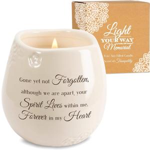Pavilion - 8 Oz Candle Holder - White Ceramic Candle Jar with 100% Soy Wax Candle Tranquility Scent Gone Yet Not Forgotten Ideal Remembrance Gift for Love One Who Passed - Printed Text & Love Theme
