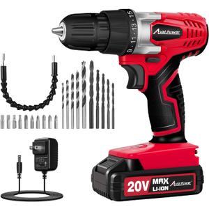 7 x AVID POWER 20V Cordless Drill Set for Home DIY & Beginner Projects - Lightweight Power Drill with Battery Charger & 22 Bits, Variable Speed, 3/8" Keyless Chuck, Ideal for Furniture Assembly (Red)