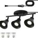 Black 3 Light Plug in Ceiling Light Fixture,Modern Plug in Track Lighting,16.4ft Cord with Timer & Dimming Switch,3 Way Ceiling Spot Lighting,Flexibly Rotatable Light HeadDimmable LED Bulbs Included