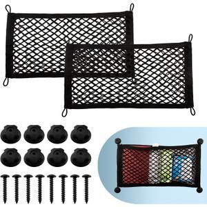 2 Pack Small Cargo Net Pocket Storage Pouch Bag 21 x 9.8 Inches RV Netting Elastic Automotive Cargo Nets with 8 Mounting Screws, Storage Mesh for Car Trunk SUV Boats