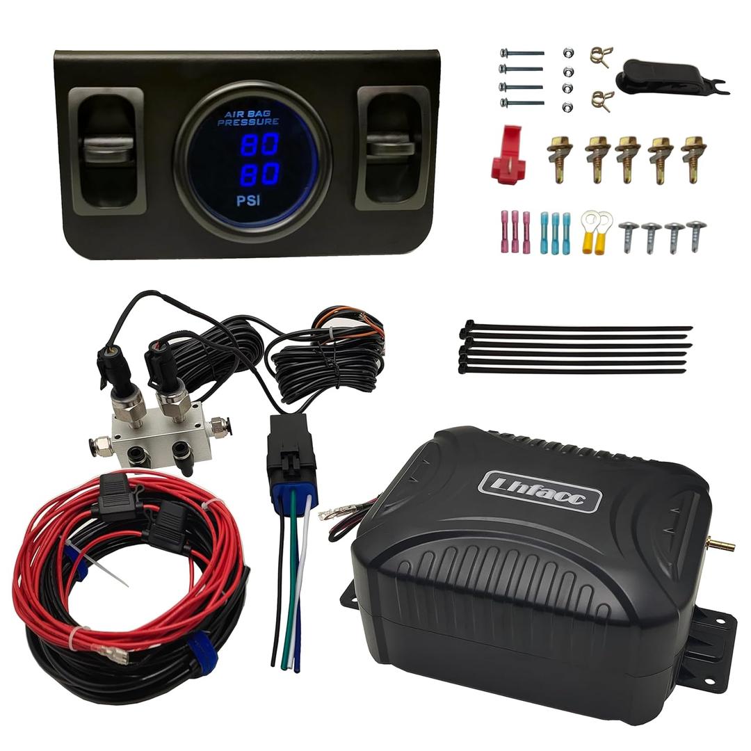Lhfacc On Board Air Compressor System Air Pump System with Digital Dual Path Air Gauge Paddle Valve Gauge Air Line T Fittings for Trucks Vans Lhfacc On Board Air Compressor System Air Pump System with Digital Dual Path Air Gauge Paddle Valve Gauge Air Line T Fittings for Trucks Vans