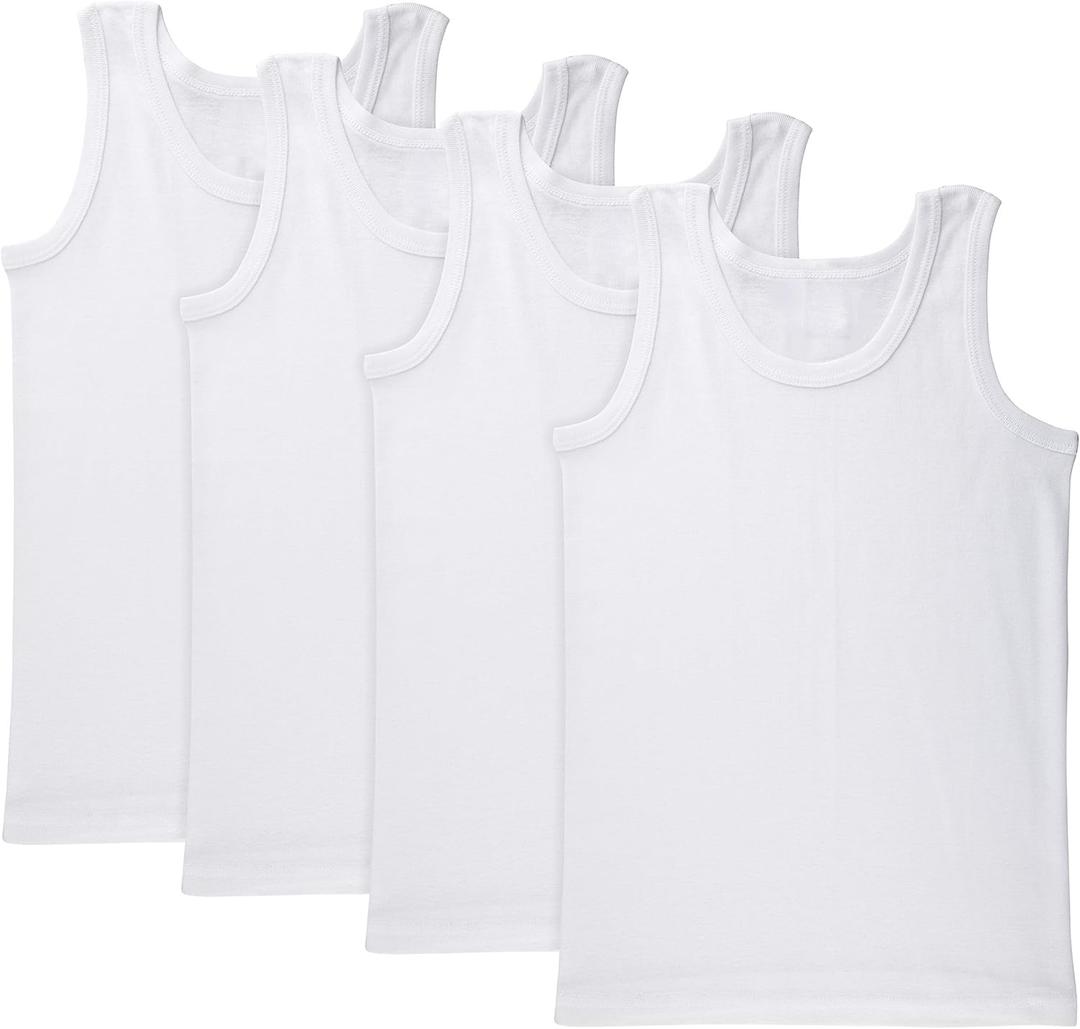 Brix Big Boys' White Undershirts - Tagless 100% Cotton Tank Tops 4-pk. 14/ 16