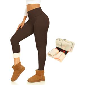 Thermal Thick Fleece Lined Leggings -High Waisted Warm Winter Yoga Pants for Women Running Workout Leggings (Medium, B-brown)
