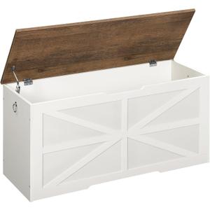 Storage Chest, 39.4" Wooden Storage Trunk, Modern Storage Bench with Safety Hinge, Toy Box, Farmhouse Style, for Bedroom, Living Room, Walnut and White MCW10WL (39.4"L x 15.7"W x 19"H, Walnut + White)