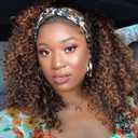 Aisaide Kinky Headband Wig 12 Inch Deep Curly Headband Wigs for Black Women Glueless No Lace Deep Curly Half Hair Wigs Dark Almond Brown