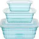 Taiuloo Set of 3 Food Storage Containers with Lids & Handle, BPA Free Plastic Meal Prep & Salad Bowl Containers To Go for Lunch, Salad Serving Bowls for Snack, Fruit, Veggie, Blue