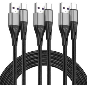 Extra Long 16FT USB Type C Cable Fast Charging,3pack Premium Nylon Braided 3A Rapid Charger Cord,Type C to A Cable Compatible for Samsung Galaxy S21 S20 S10 S9 S8 Plus,Note 20 10 9 8, LG V50 V40 G8 (Grey)