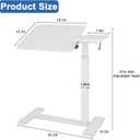PUNCIA Overbed Table with Wheels, Pneumatic Sit-Stand, Height Adjustable Bedside Table, Tilting Split Top Laptop Desk for Hospital, Home & Office, White, Rectangular