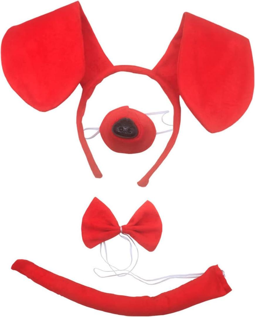 Beacone Kids Halloween Puppy Dog Lion Milk Cow Headband Bow Tie Tail Accessories Set Halloween Dress Up Costume (Red)