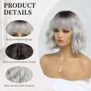 White Silver Wigs for Women Ombre Grey Wavy Bob Short Wigs with Bangs Medium Length Synthetic Hair Water Wave Dark Roots Wig Gray Colorful Wigs14 Inches