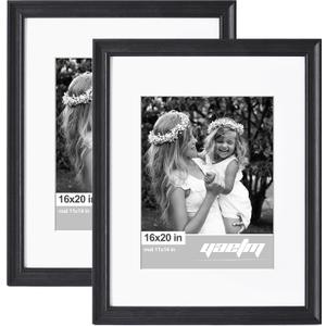 Yaetm 16x20 Picture Frame Matted to 11x14 Set of 2, 1.4" Wide Molding & Distressed Black Poster Frames 16x20 for Wall Gallery, Home and Office, Wall Mount (2 pack, Black)