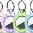 Upgrade Waterproof 4 Pack Airtags Holder with Apple Airtags Keychain, Hard PC Clear Air Tag Case, Anti-Scratch & Shock Air tag Holder, Men's Women's Keyrings & Keychains -Clear-Pink+Purple+Green+Blue