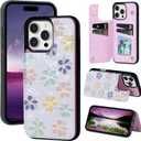 UEEBAI Wallet Case for iPhone 13 Pro Max with Card Holders, PU Leather Floral Cover Kickstand RFID Blocking Double Magnetic Clasp Rilievo Flower Flip Case for Women Girls - White Daisy