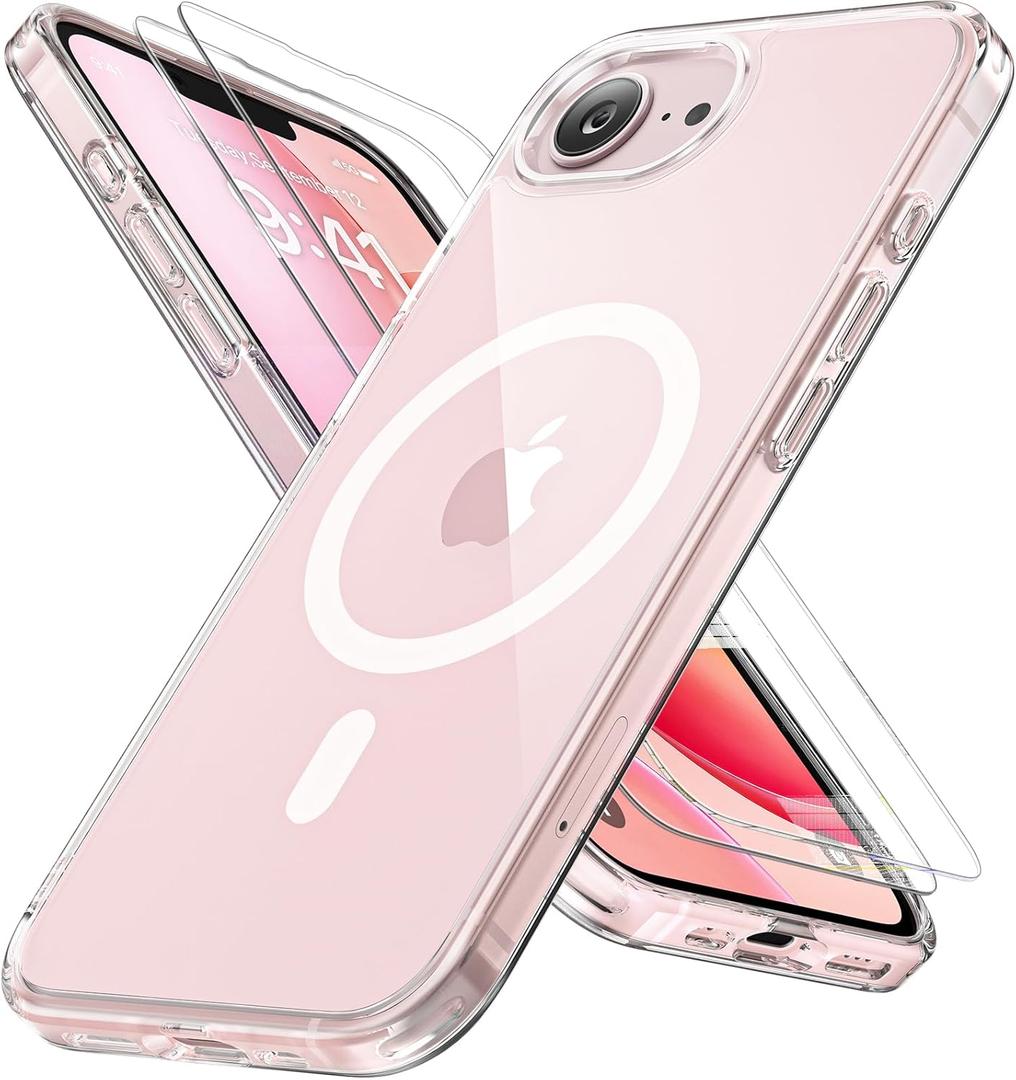 Miracase for iPhone 16e case & iPhone 17e Case for MagSafe [with 29H+ Screen Protectors] TOP Military-Grade Protection Shockproof with Velvet Touch for iPhone 16e/17e Phone Case 6.1", Clear