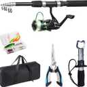 Tripquips Fishing Rod, 6.9ft Telescopic Fishing Rod and Reel Combo with Fishing Pliers and Lip Gripper Fishing Equipment, 5.2:1 Pre-Loaded Spinning Reel Combo Set Fishing Pole