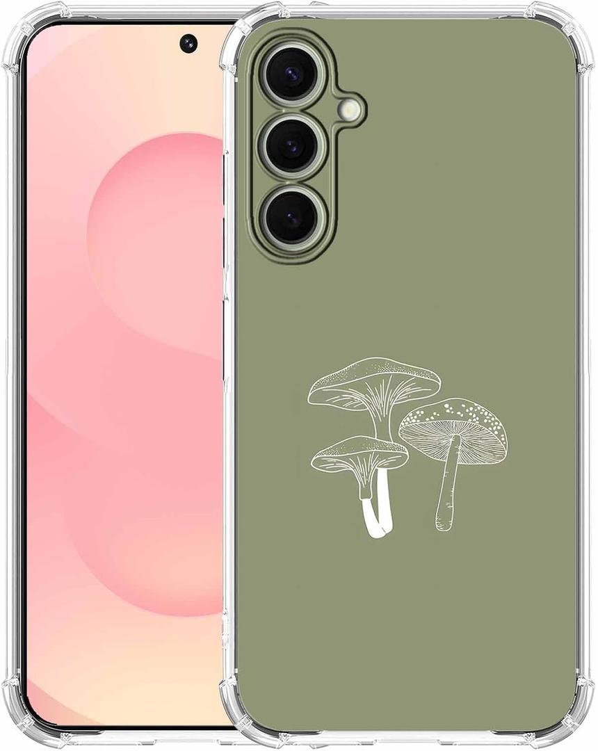 Sage Green Mushroom Case for Samsung Galaxy S25+,Minimalist Aesthetic Plant Pattern, Trendy Soft Bumper TPU Case for Galaxy S25 Plus